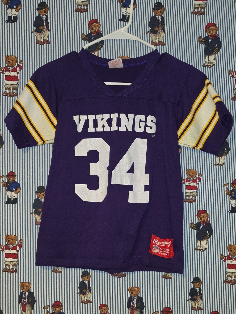 Vintage 80s 90s Vikings Youth Purple #34 Football Tee by Rawlings